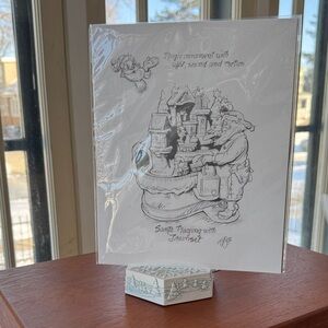 Hallmark Keepsake Ornament Club Santa Playing with Train Set Art Print